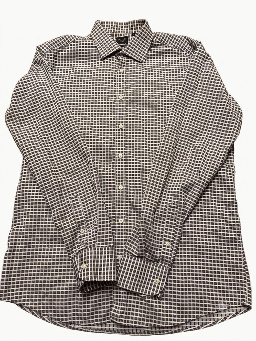 Sand Copenhagen XO Men's Dress Shirt Size 42 L 16.5 2-Ply Cotton Geometric Grid